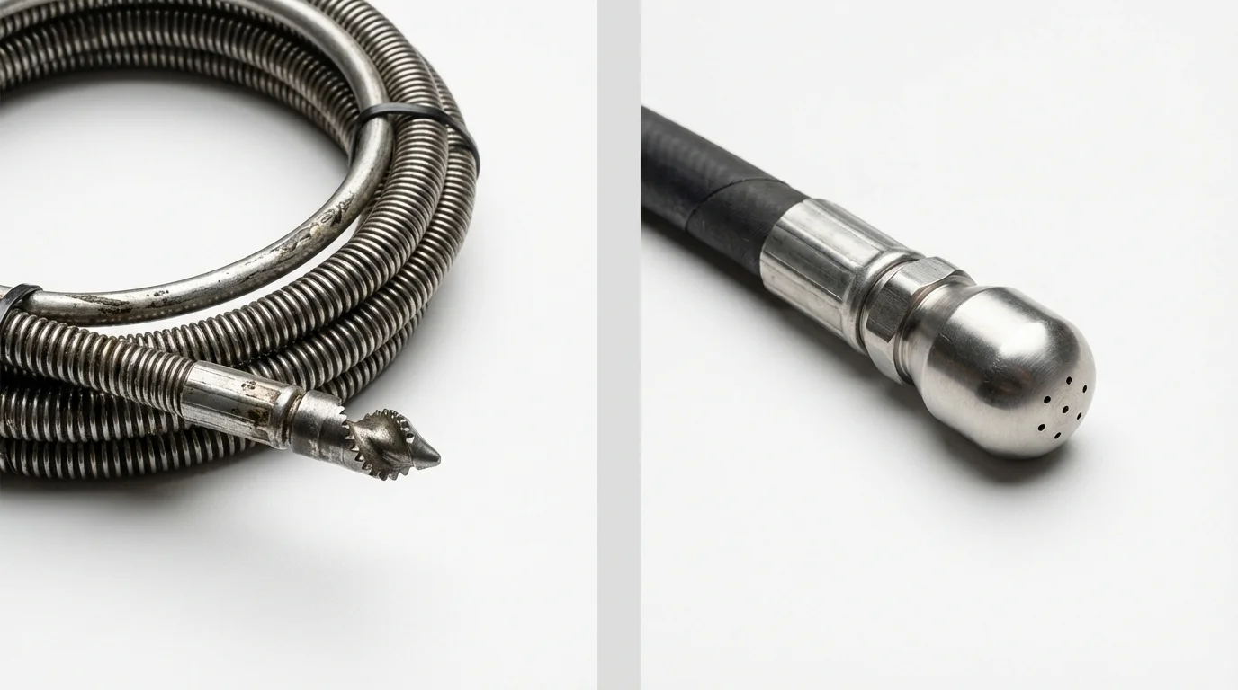 Drain snake cable and hydro jetting nozzle used for drain cleaning in Sturgis, MI