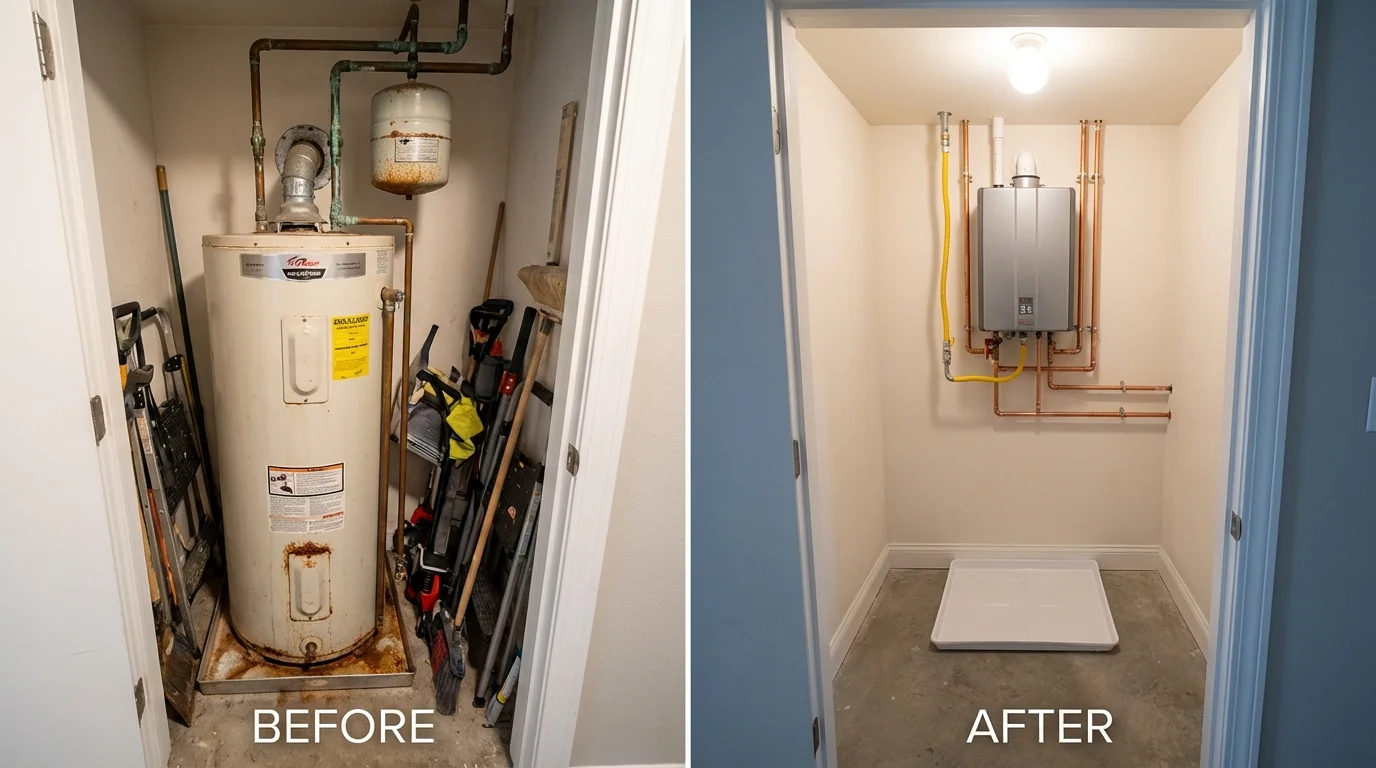 Tank water heater versus wall-mounted tankless unit comparison for Sturgis, MI homeowners
